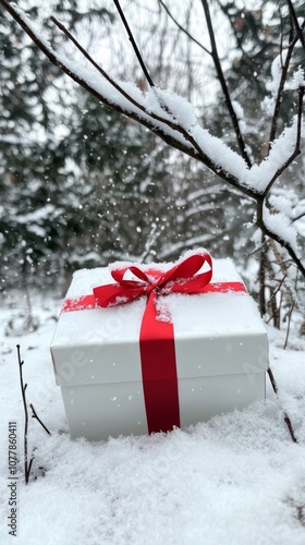 Wallpaper Mural Snow-covered gift box with red ribbon Torontodigital.ca