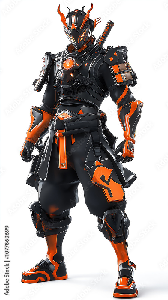 Gamer Cyberpunk A futuristic samurai warrior in black and orange armor great for game themed decor or cosplay Gamer Cyberpunk A futuristic samurai warrior in black and orange armor great for game themed decor or cosplay
