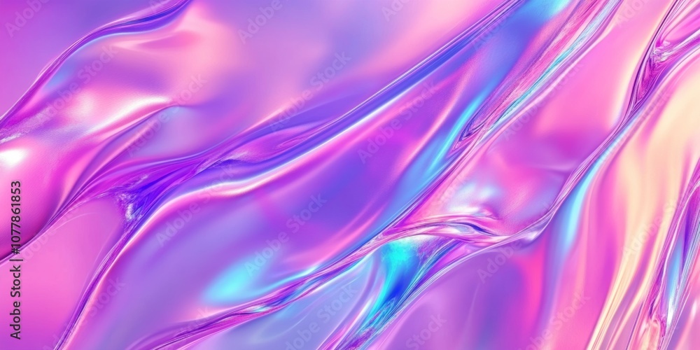Obraz premium Abstract 80s style rainbow holographic background with blurred textures in violet pink and mint colors 