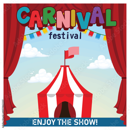 Entertainment festival banner in Brazil. Invitation to a festive circus show. Carnival party concept. Flat vector illustration.