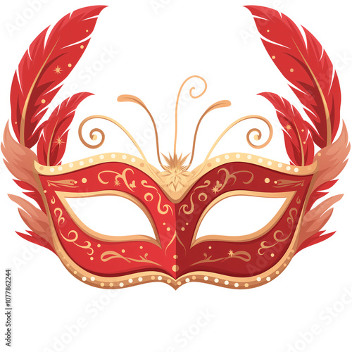 cartoon clipart drawing illustration of a red Party Mask on a transparent background, PNG file