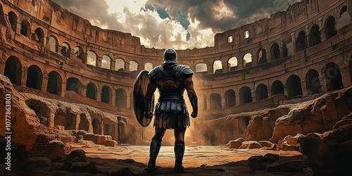 Ancient roman gladiator entering the colosseum before battle