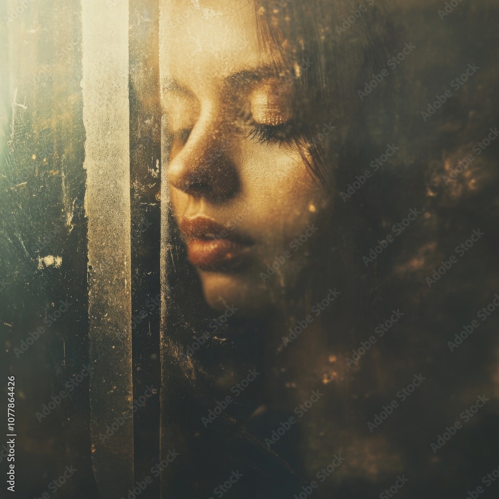 Woman's Face Viewed Through a Dusty Window Woman's Face Viewed Through a Dusty Window