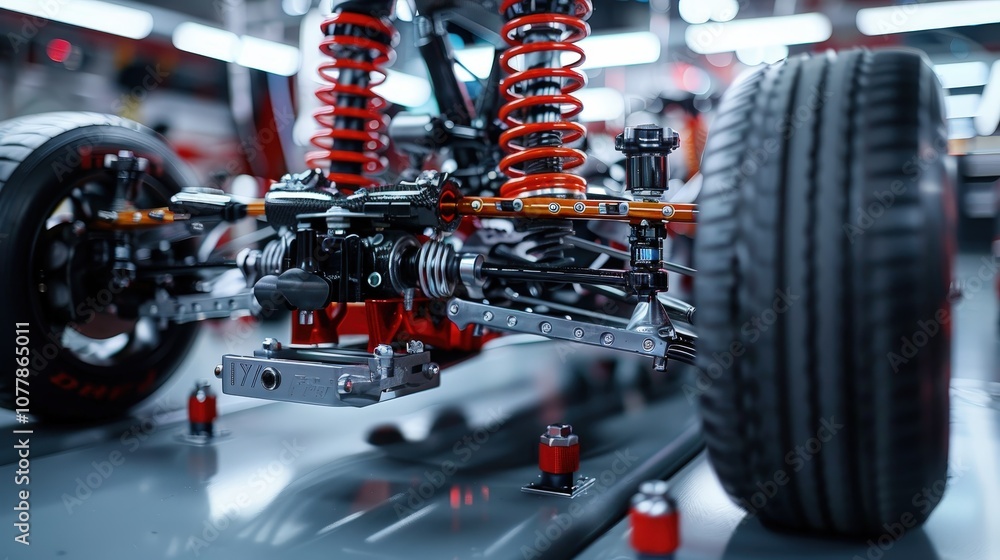 Obraz premium Exploring the Intricacies of a Cutting-Edge Suspension System in Automotive Engineering