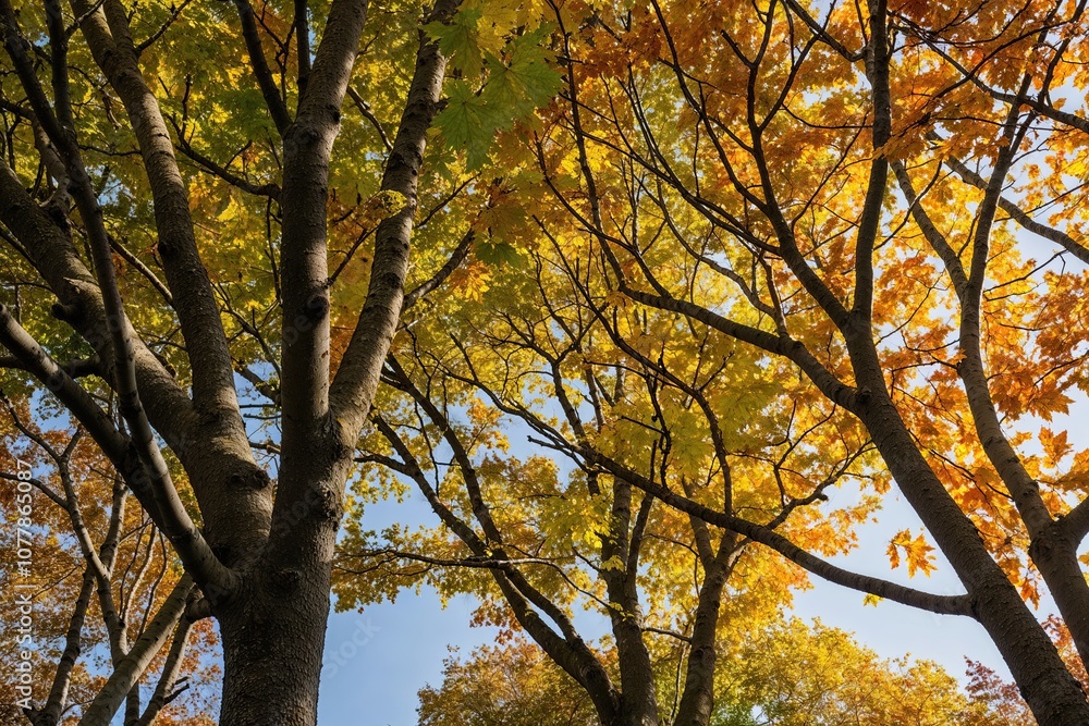 Autumn Tree Branches Illuminated by Soft Sunlight Featuring Vibrant Foliage and Gentle Shadows Autumn Tree Branches Illuminated by Soft Sunlight Featuring Vibrant Foliage and Gentle Shadows