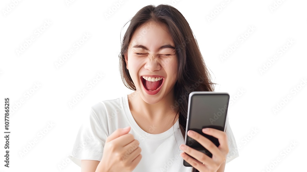 women using phone with beautiful smile women using phone with beautiful smile