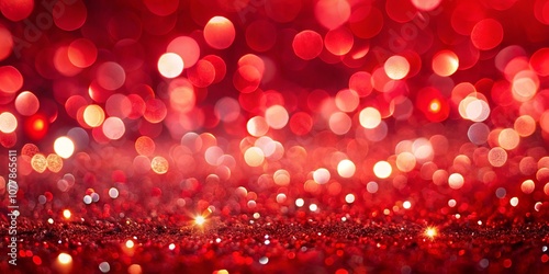 A vibrant red background with shimmering sparkles and soft, out-of-focus lights that creates a celebratory and festive atmosphere.