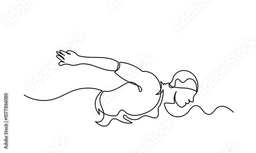 Continuous line drawing of young muscular man Swimmer performing butterfly stroke.line art swimmer athlete concept vector illustration isolated on a white background.