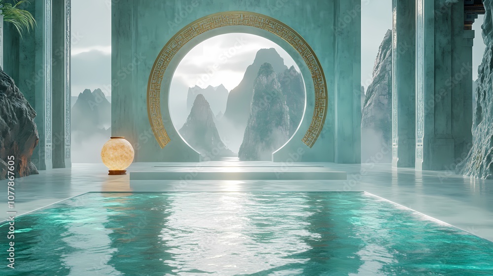 Traditional Chinese courtyard jade space poster background Traditional Chinese courtyard jade space poster background