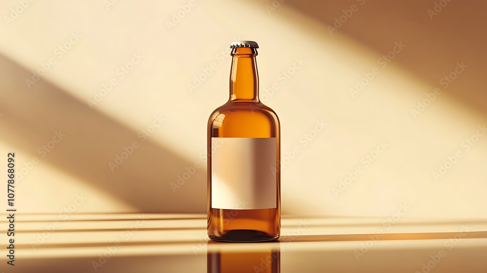 Amber Glass Bottle with Blank Label in Warm Light Amber Glass Bottle with Blank Label in Warm Light