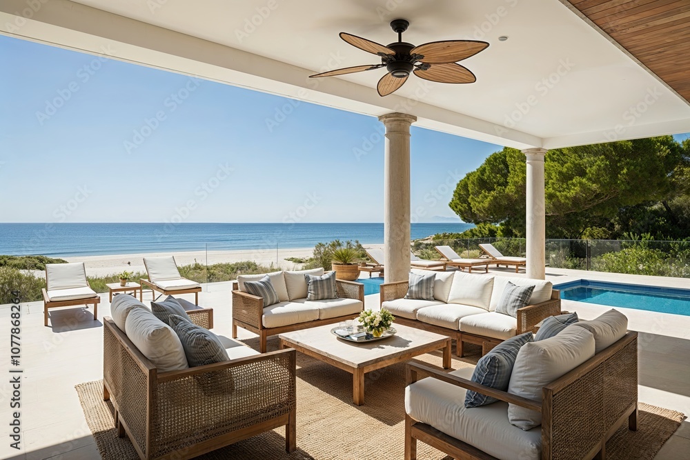 Luxurious Summer Villa with Elegant Oceanside Lounge Spacious Terrace and Pool with Beach View Luxurious Summer Villa with Elegant Oceanside Lounge Spacious Terrace and Pool with Beach View
