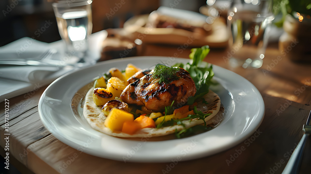 a plate of food with a chicken and vegetables on it. Generative AI a plate of food with a chicken and vegetables on it. Generative AI
