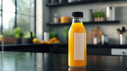 Orange Juice Bottle on Dark Countertop