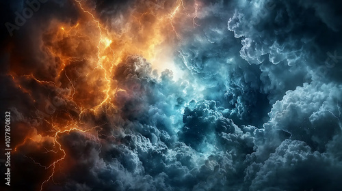 Wallpaper Mural Dramatic storm clouds with vibrant orange and blue hues, showcasing lightning and turbulent weather. captivating display of nature power and beauty Torontodigital.ca