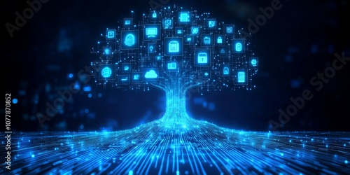 image featuring a tree shape composed of digital elements. 