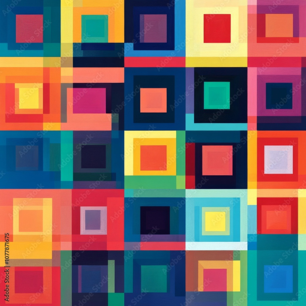 Abstract Composition of Overlapping Squares in Vibrant Colors Abstract Composition of Overlapping Squares in Vibrant Colors