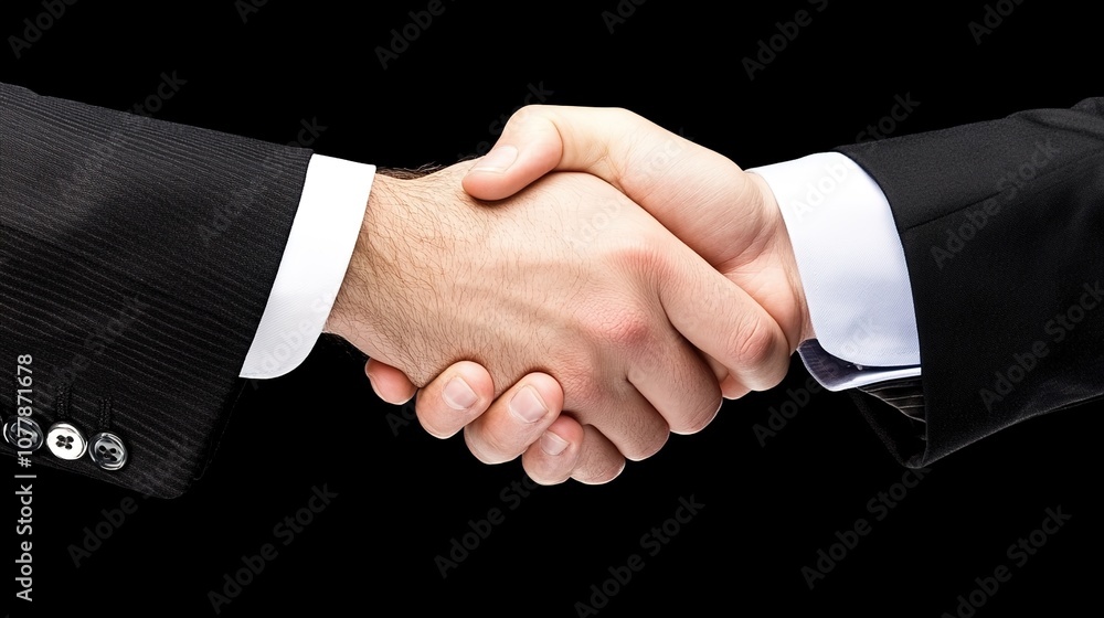 Professional handshake symbolizing trust and partnership between business individuals in a corporate environment against a simple black background Professional handshake symbolizing trust and partnership between business individuals in a corporate environment against a simple black background