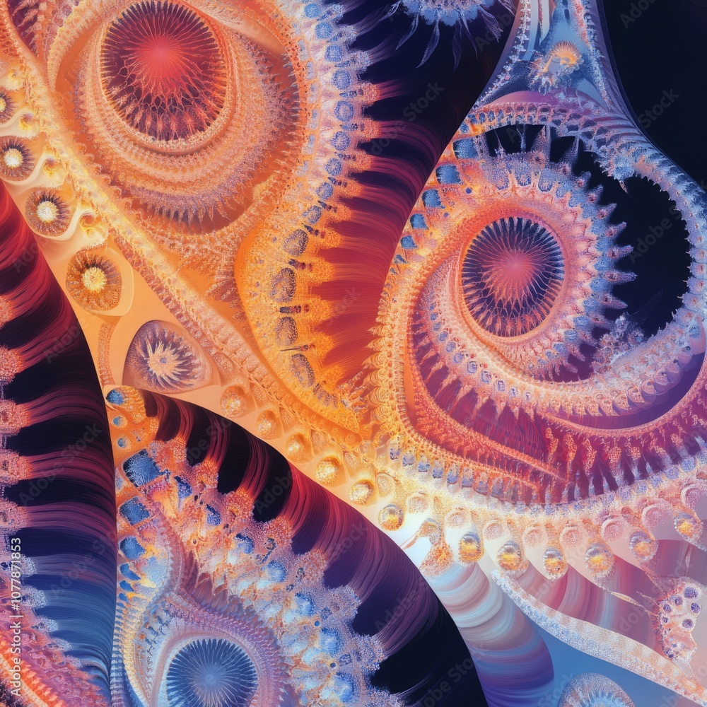 Abstract Fractal Artwork with Spiraling Patterns and Vibrant Colors Abstract Fractal Artwork with Spiraling Patterns and Vibrant Colors