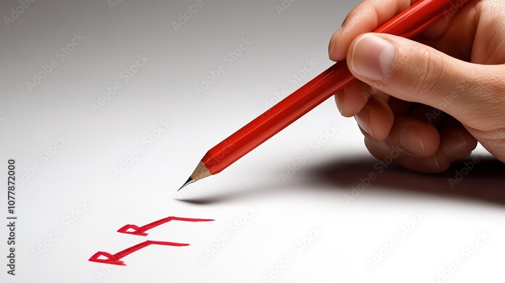 Hand Holding Red Pencil Drawing Initials on White Paper Surface for Creative Concepts in Art, Design, Education, and Communication Use in Stock Photography Hand Holding Red Pencil Drawing Initials on White Paper Surface for Creative Concepts in Art, Design, Education, and Communication Use in Stock Photography