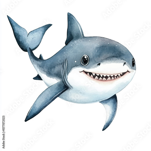 cute Shark watercolor clipart illustration isolated