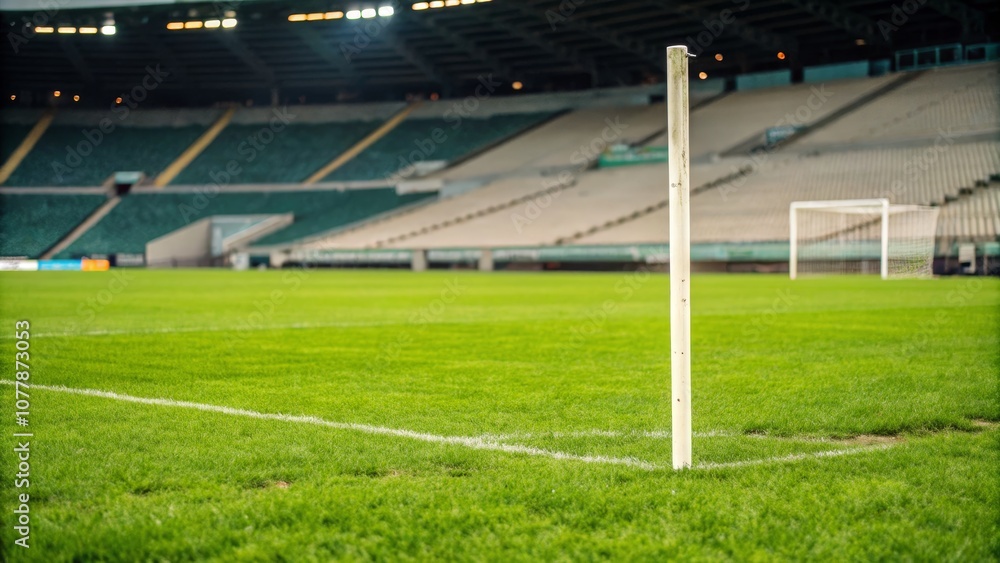 Obraz premium Minimalist Football Goal on Lush Green Grass at Stadium - Soccer Field Competition Scene