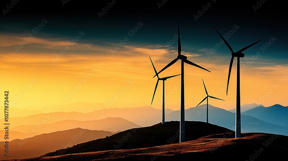 Obraz premium Explore the expanding renewable energy landscape featuring wind turbines illuminated by light standards