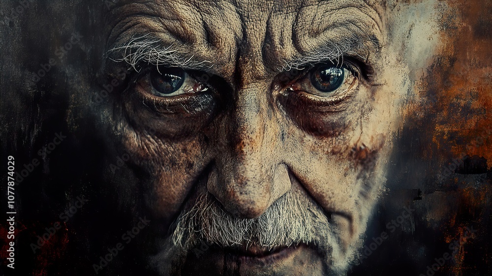 Close Up Portrait of an Old Man with Wrinkles and Intense Gaze Close Up Portrait of an Old Man with Wrinkles and Intense Gaze