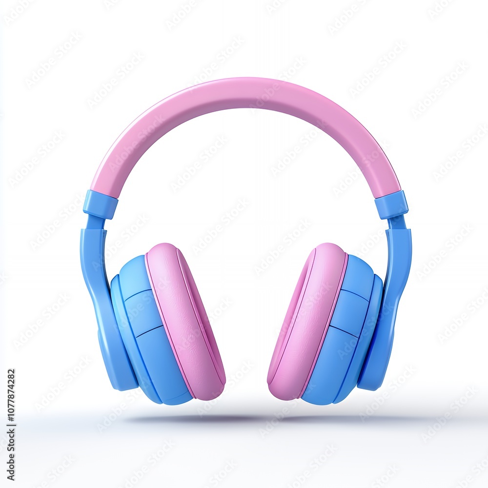 Pink and blue headphones on white background. Pink and blue headphones on white background.