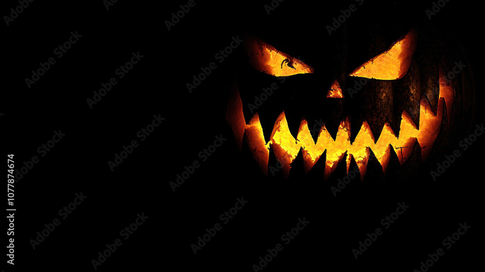 Halloween pumpkin with spooky glowing face Halloween pumpkin with spooky glowing face