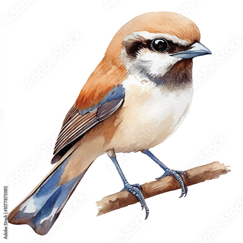 cute Shrike watercolor clipart illustration isolated