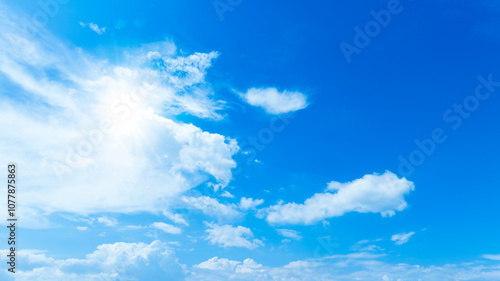 Panorama of cloud clear sky background for summer vacation concept at ocean and summer sea water with sunlight of beautiful cloudy