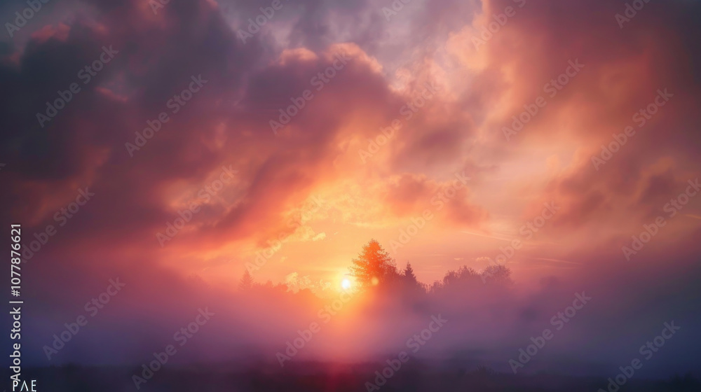 A mysterious sunset with soft light piercing through a foggy sky, creating a dreamlike and serene atmosphere. A mysterious sunset with soft light piercing through a foggy sky, creating a dreamlike and serene atmosphere.