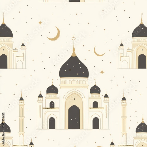 Wallpaper Mural A Seamless Pattern Featuring a Mosque Under a Starry Night Sky Torontodigital.ca