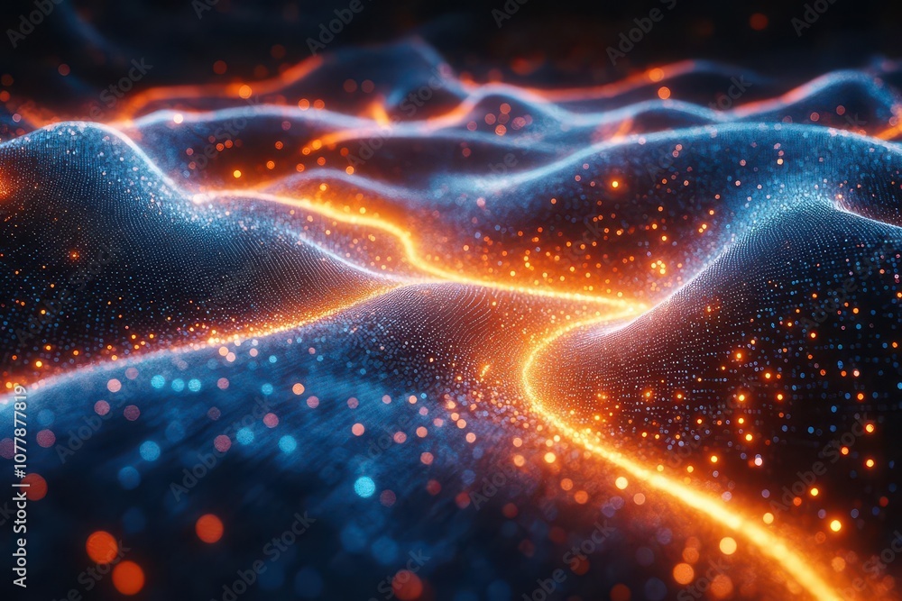 futuristic digital network background featuring glowing light connections and data points in striking blue orange and red hues representing the vast landscape of big data technology