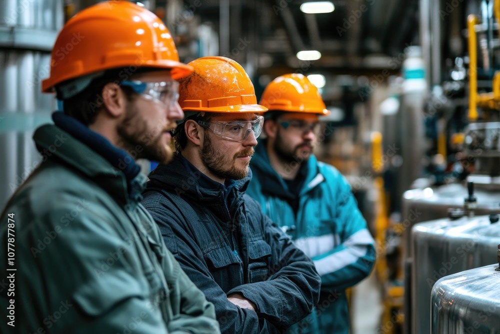 Industrial engineers observing production line in modern factory Industrial engineers observing production line in modern factory