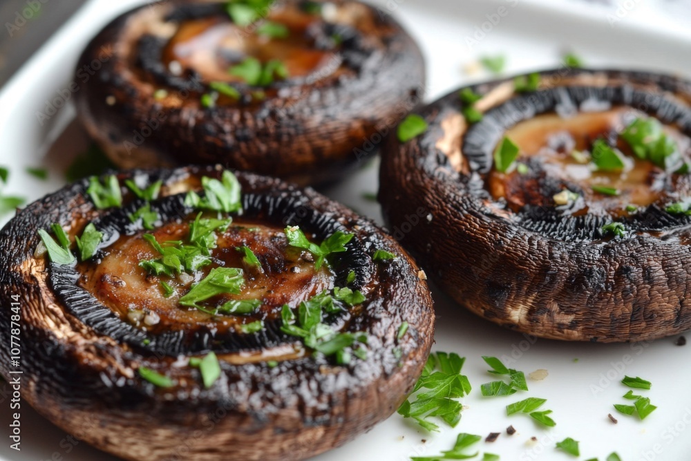 Grilled Portobello Mushrooms Topped with Parsley Grilled Portobello Mushrooms Topped with Parsley