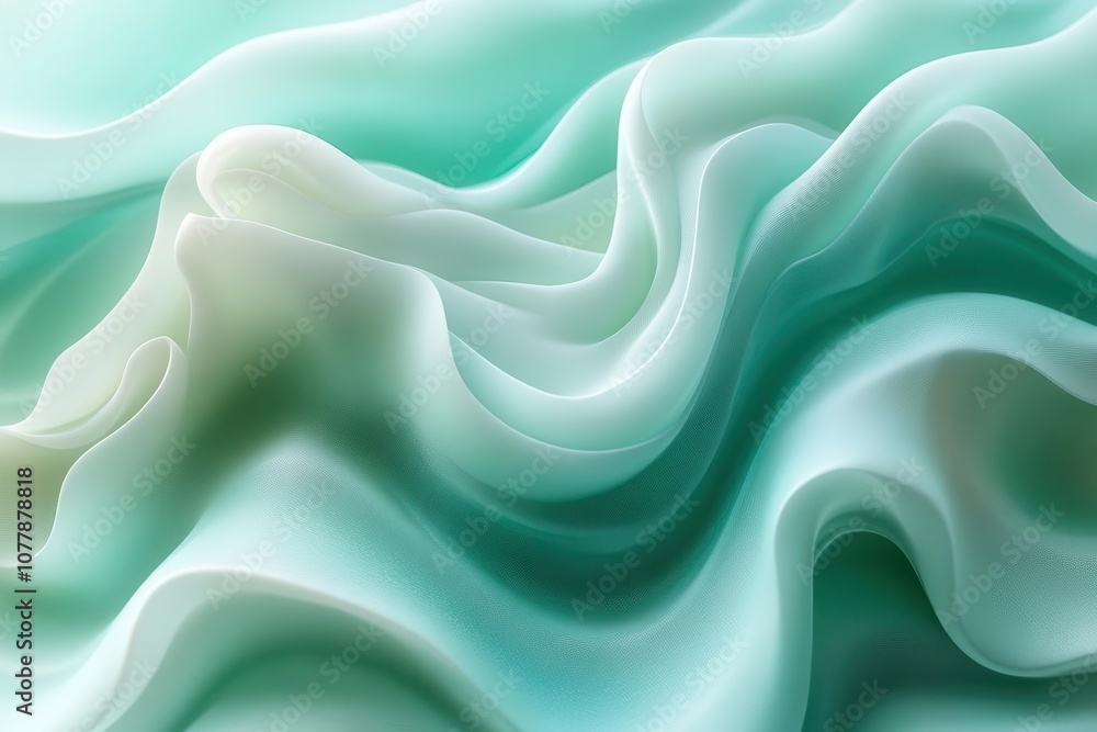 Obraz premium gentle swirl of mint green and seafoam blue abstract shapes merging together conveying calmness and creativity in smooth gradients