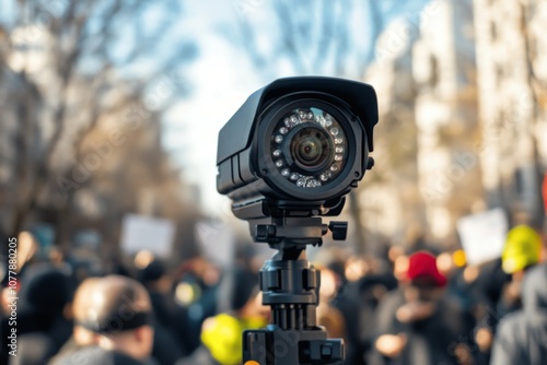 Surveillance Camera Pointed at Blurred Crowd