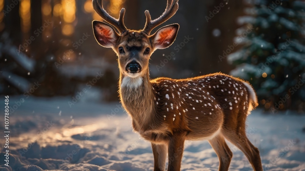Obraz premium Deer with antlers is standing in the snow