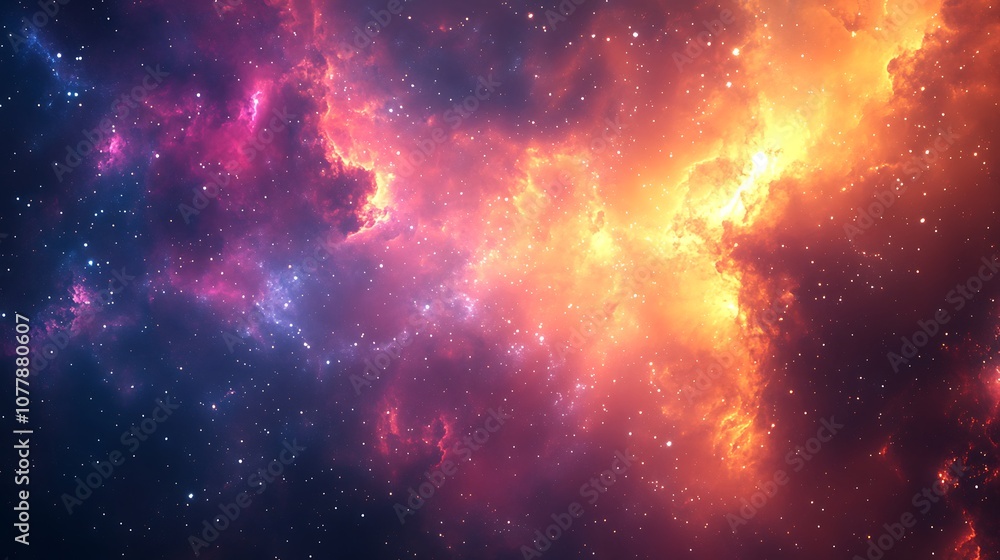 A vast, colorful nebula in space with a mix of pink, orange, and blue colors. A vast, colorful nebula in space with a mix of pink, orange, and blue colors.