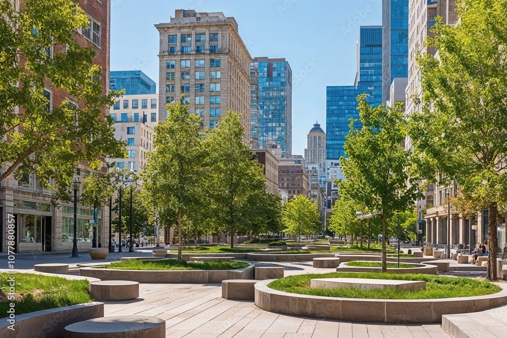 Stunning Urban Parks with Stone Elements Against Vibrant Backgrounds Stunning Urban Parks with Stone Elements Against Vibrant Backgrounds