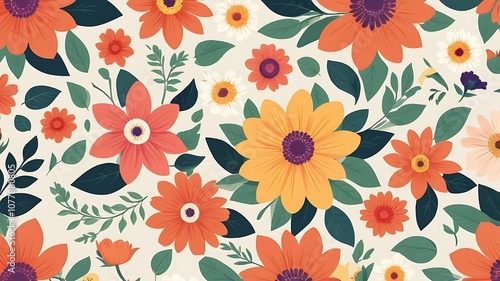 A Colorful Floral Pattern with Orange, Yellow, and White Flowers