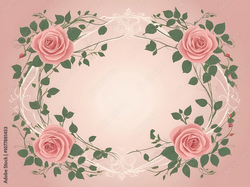 Pink Roses and Vines Encircling a Blank Space Pink Roses and Vines Encircling a Blank Space