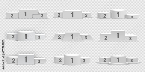 Set of white blank winners podiums. Pedestals. Vector illustration.