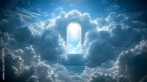 Fantasy Sky Illustration with White Arch and Stairs
