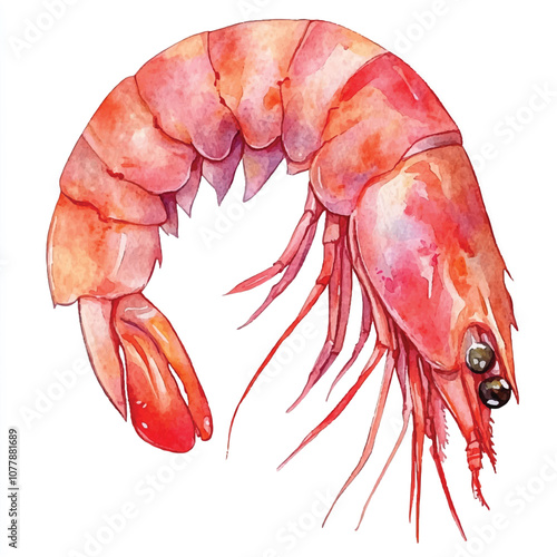 cute Shrimp watercolor clipart illustration isolated