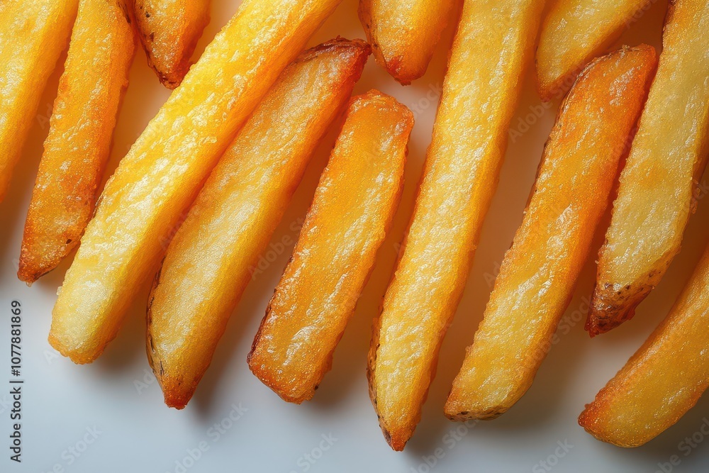 golden french fries casting soft shadows perfectly fried and crispy isolated against a white background emphasizing the deliciousness and indulgence of fast food golden french fries casting soft shadows perfectly fried and crispy isolated against a white background emphasizing the deliciousness and indulgence of fast food