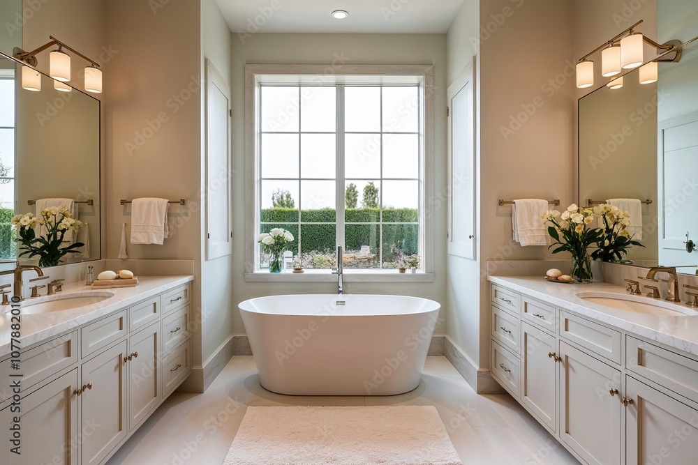 Stylish Bathroom Haven with Abundant Natural Light and Contemporary Design Features Stylish Bathroom Haven with Abundant Natural Light and Contemporary Design Features