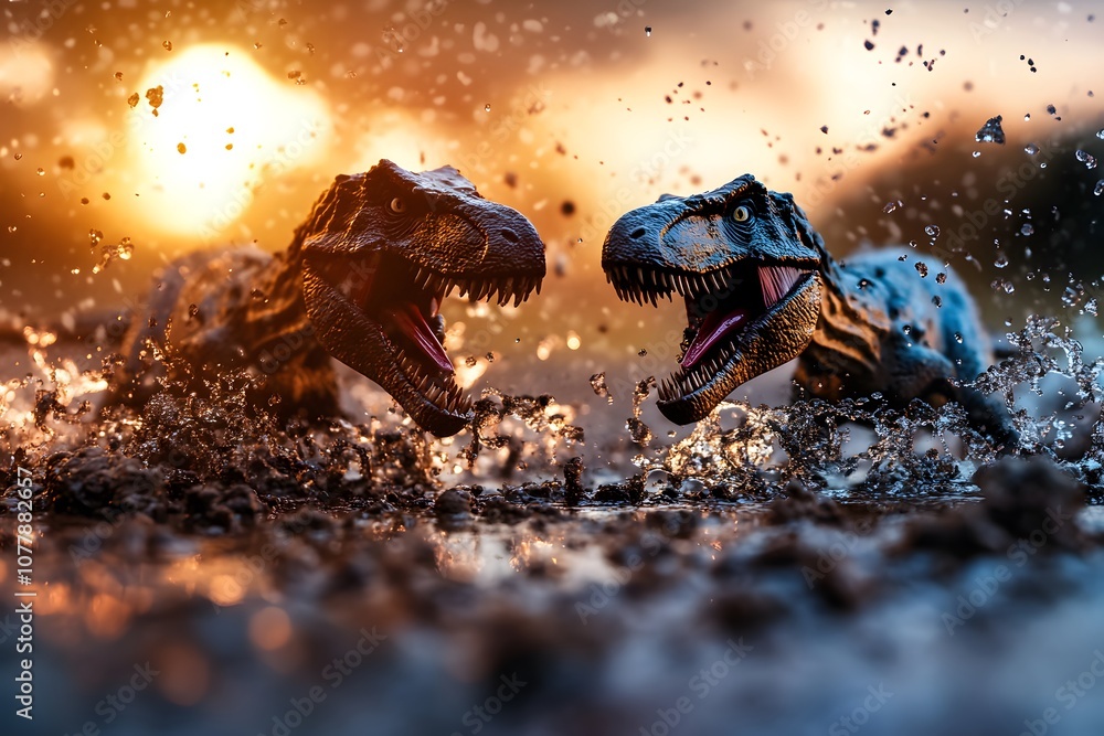 Fototapeta premium T-Rex Battle at Sunset
