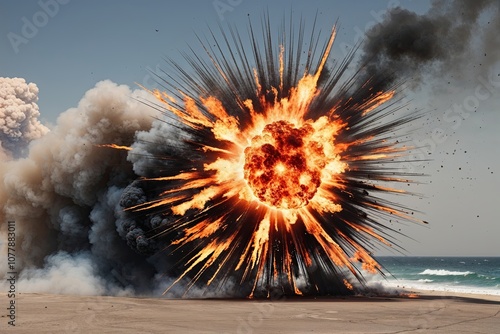 Vibrant Flame Bursts and Explosive Effects on Isolated Canvas